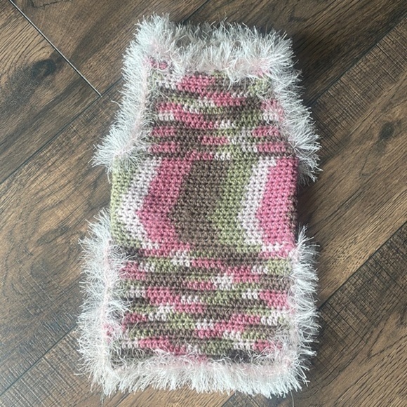 HAND CRAFTED Dog Sweater Coat Colorful Pink Chenille Cozy Crocheted XSmall - Picture 1 of 11
